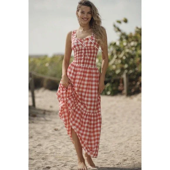 Frankies Bikinis Midi Dress Red Southern Belle Vacay Preppy Resort Size XS NWT - Picture 1 of 10